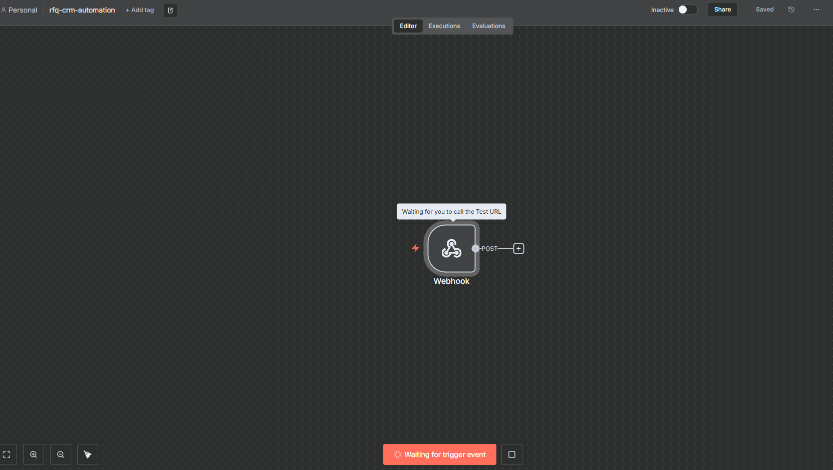 LIVE ARTIFACT // n8n workflow canvas — Task 1: RFQ → CRM