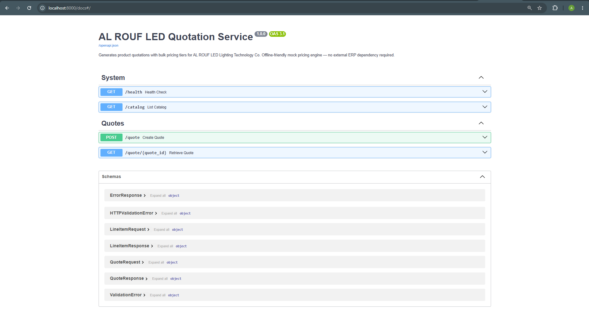 LIVE ARTIFACT // OpenAPI docs — Task 2: Quotation service